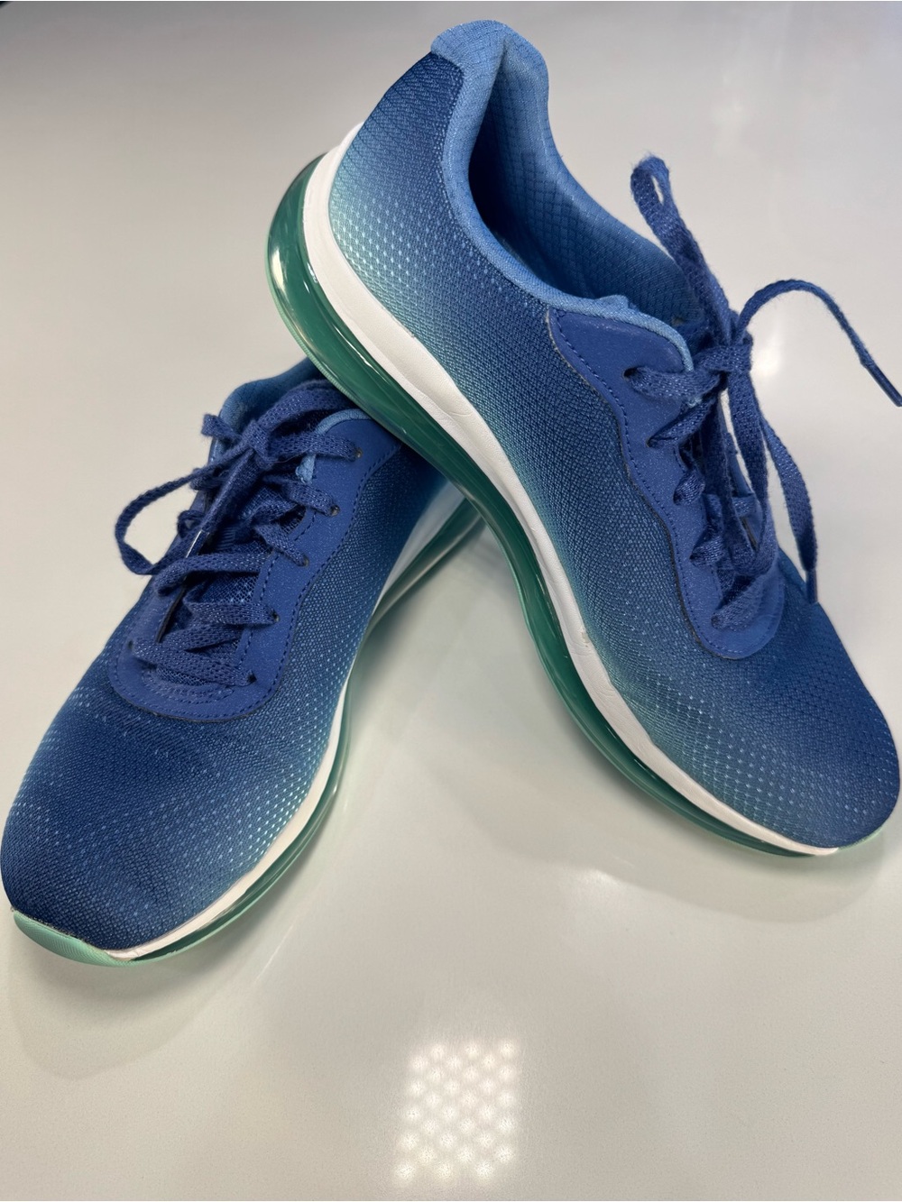 Skechers Blue Mesh Athletic Sneakers with Green Accents